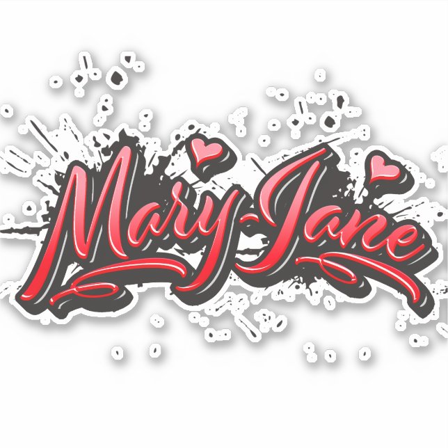 Mary-Jane red Heart Graffiti Sticker (Front)