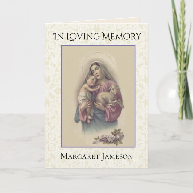 Mary Jesus Lamb RosesCatholic Condolence Thank You (Front)