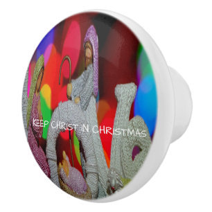 Mary Joseph Baby Jesus Love Coloured Circles Ceramic Knob