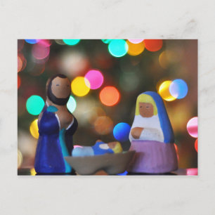 Mary, Joseph & Baby Jesus, Nativity, bokeh, lights Postcard