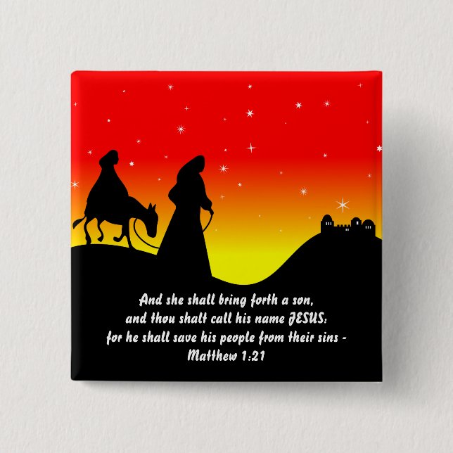 Mary & Joseph, Bible Scripture Verse 2 Inch Square Button (Front)