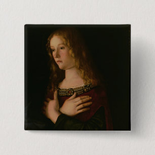 Mary Magdalene, detail from the Virgin and Child w 2 Inch Square Button