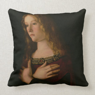 Mary Magdalene, detail from the Virgin and Child w Throw Pillow