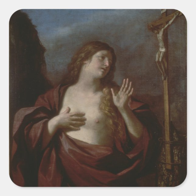 Mary Magdalene in Penitence (oil on canvas) 2 Square Sticker (Front)