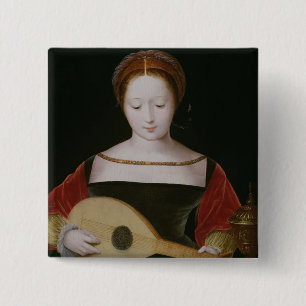 Mary Magdalene Playing a Lute 2 Inch Square Button