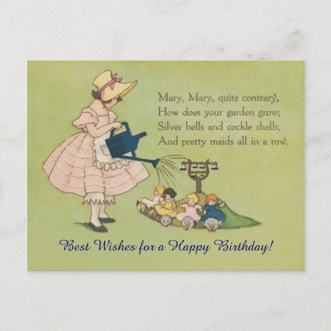 Mary Mary Quite Contrary Happy Birthday Postcard (Front)