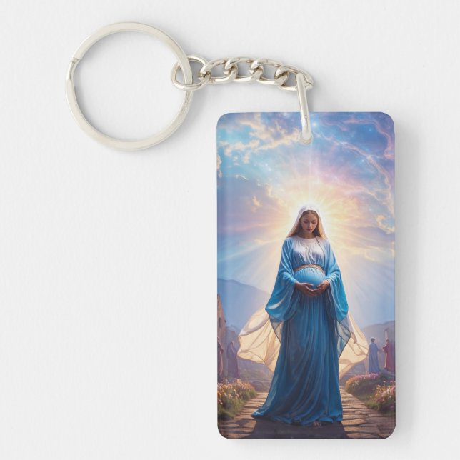 Mary of Nazareth Walking Alone – Christian Artwork Keychain (Front)