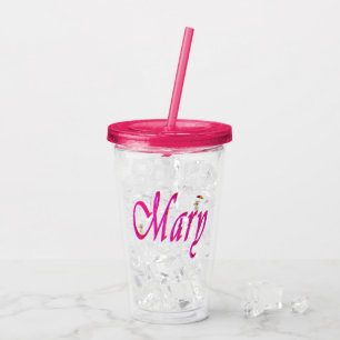 "Mary" Pink Girls Name With Teddies, Acrylic Tumbler