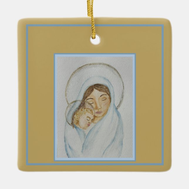 Mary’s Mantle & Child Christmas Ceramic Ornament (Front)