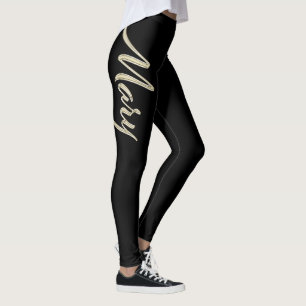 Mary white gold Handwriting trousers Leggings