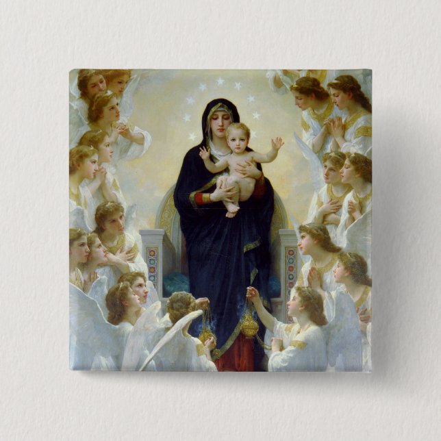Mary with Angels - Regina Angelorum 2 Inch Square Button (Front)