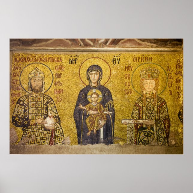 Mary with Baby Jesus Byzantine Mosaic Poster (Front)