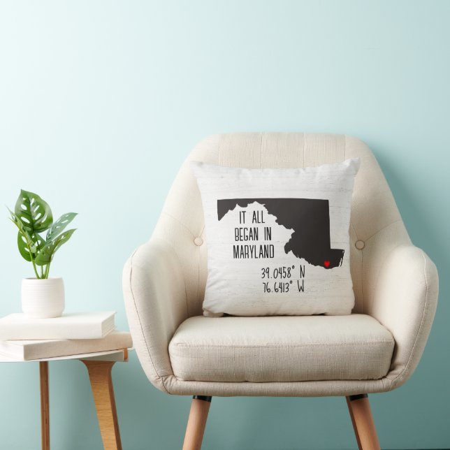 Marylad GPS Coordinates with Heart Throw Pillow (Chair)