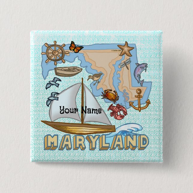 Maryland  2 inch square button (Front)