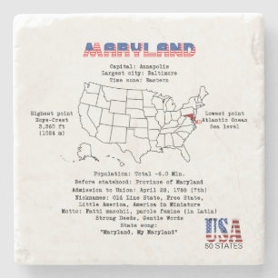 Maryland American state on a map and useful info Stone Coaster