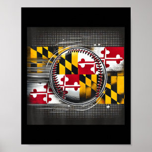 Maryland Baseball Player Design With State Flag Ar Poster