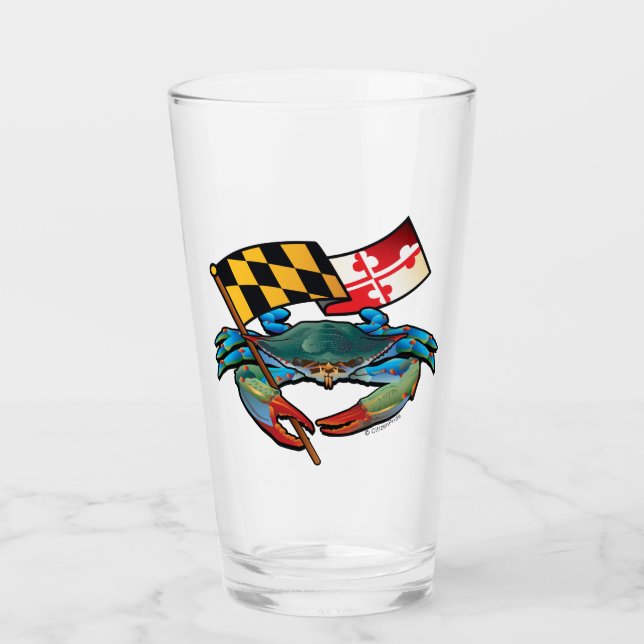Maryland Blue Crab with Flag Crest Glass (Front)