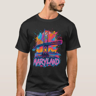 Maryland Bridge Watercolor Urban Souvenir Art T-Shirt