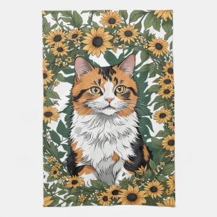 Maryland Calico Cat And Black Eyed Susan Flowers 2 Kitchen Towel