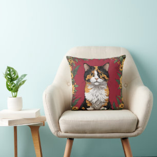 Maryland Calico Cat And Black Eyed Susan Flowers 4 Throw Pillow