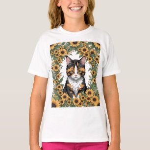 Maryland Calico Cat And Black Eyed Susan Flowers T-Shirt