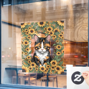 Maryland Calico Cat And Black Eyed Susan Flowers Window Cling