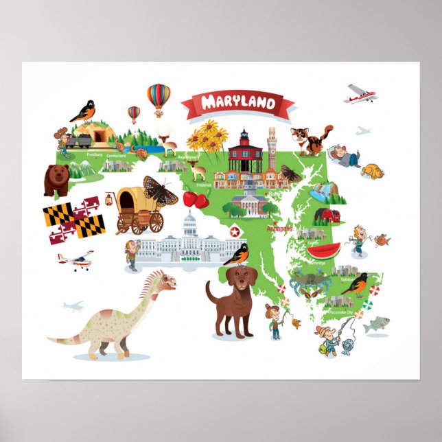 Maryland Cartoon Map Poster (Front)