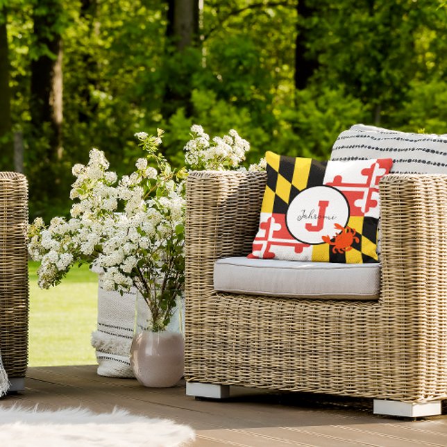 Maryland Flag and Crab Monogram Pillow (Creator Uploaded)