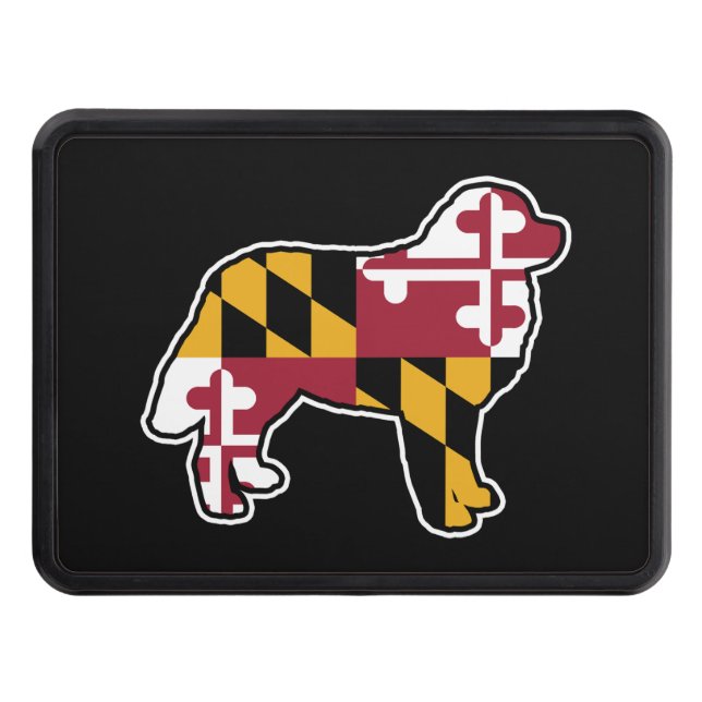 Maryland Flag Bernese Mountain Dog Silhouette Trailer Hitch Cover (Front)