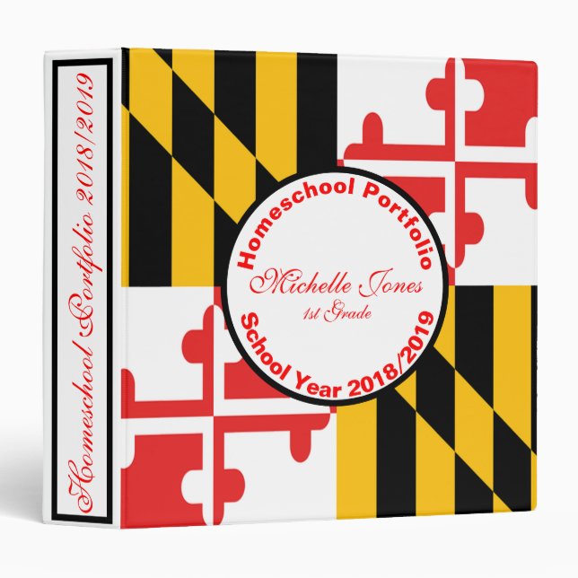 Maryland Flag Homeschool Portfolio Binder (Front/Spine)