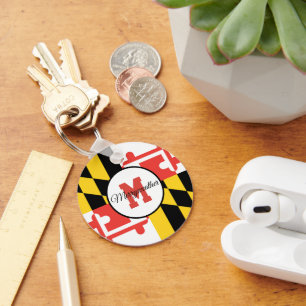 Maryland Flag Monogram Personalized Keychain