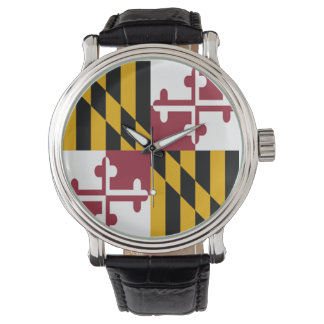 Maryland Flag Watch w/Leather Wristband