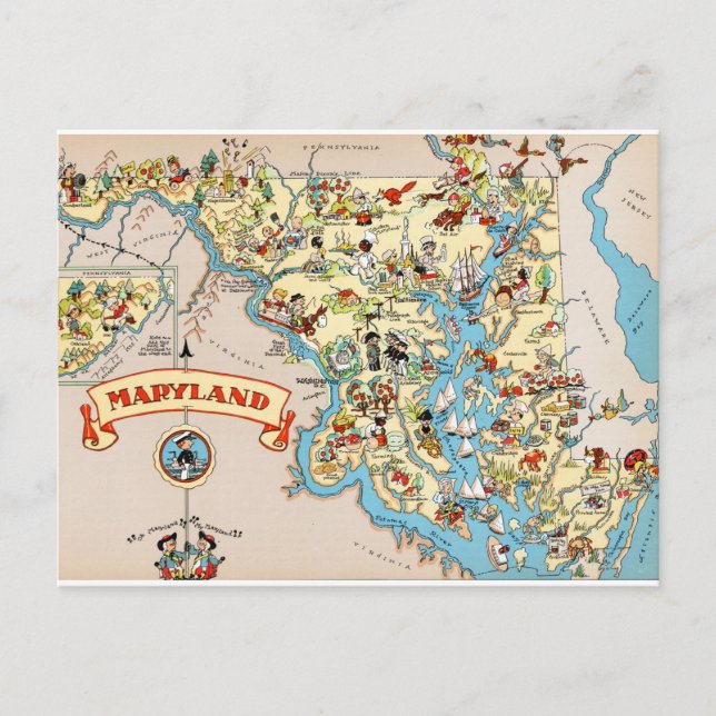 Maryland Funny Vintage Map Postcard (Front)