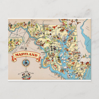 Maryland Funny Vintage Map Postcard