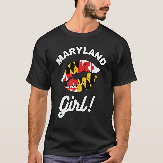 Maryland Girl MD State Flag Lips Kiss Baltimore Ho T-Shirt (Front)