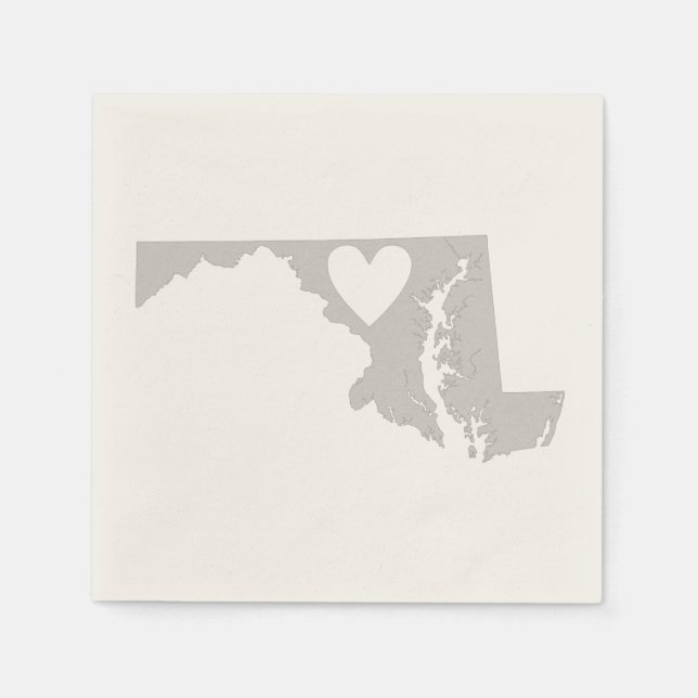 Maryland Grey Map Shape Heart Cutout Paper Party Napkin (Front)