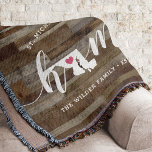 Maryland Home State Personalized Wood Look Throw Blanket<br><div class="desc">Show some home state pride with this cute rustic faux wood plank throw blanket featuring "home" in white calligraphy script lettering with a silhouette map of the state of Maryland standing in for the letter "O." A pink heart illustration inside the state map completes the design; you can change the...</div>