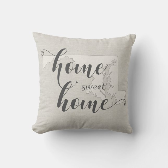 Maryland - Home Sweet Home burlap-look Throw Pillow (Front)