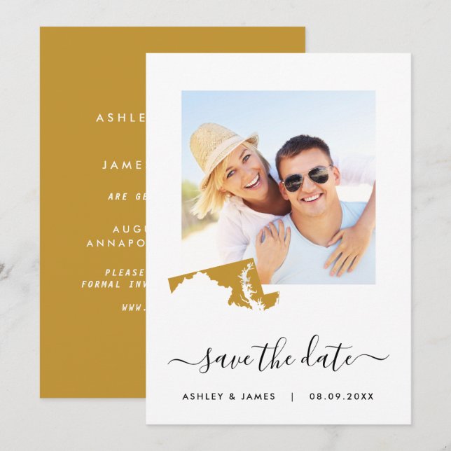 Maryland Map Photo Wedding Save the Date Card (Front/Back)