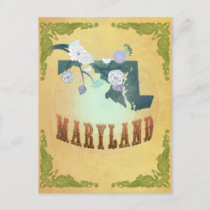 Maryland Map With Lovely Birds Postcard