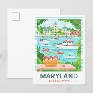 Maryland Old Line State USA Summer Travel Postcard