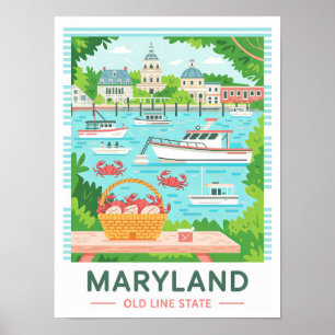 Maryland Old Line State USA Summer Travel Poster