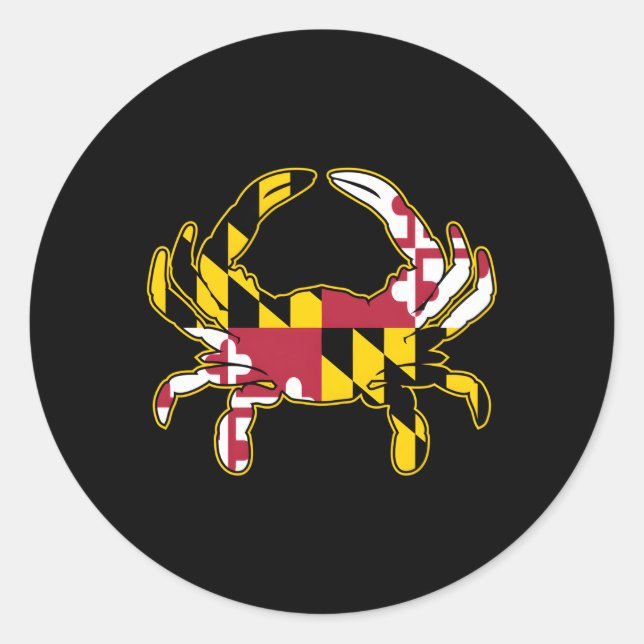 Maryland Pride Flag Crab With Md Flag Colours Over Classic Round Sticker (Front)