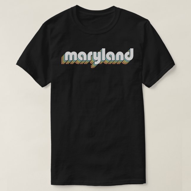 Maryland Retro Rainbow Typography Faded Style T-Shirt (Design Front)