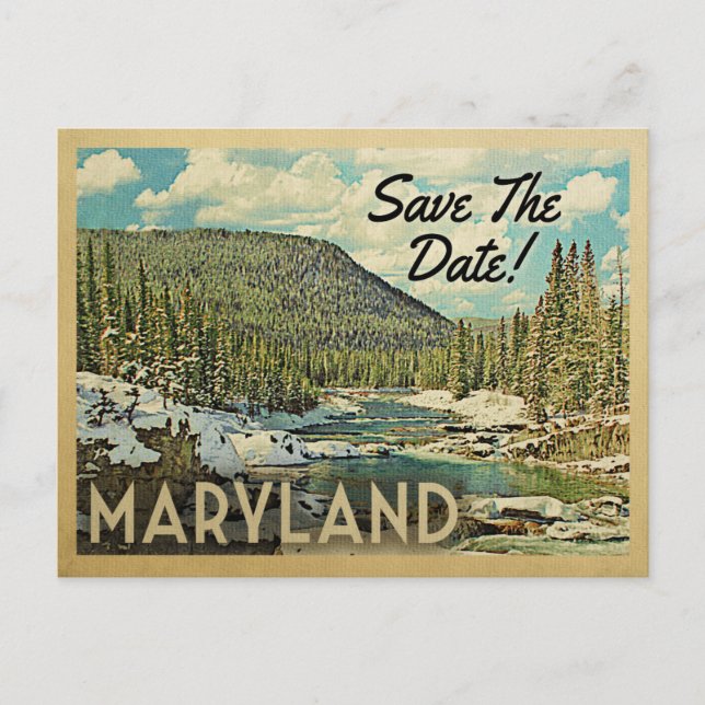 Maryland Save The Date Mountains River Snow Announcement Postcard (Front)