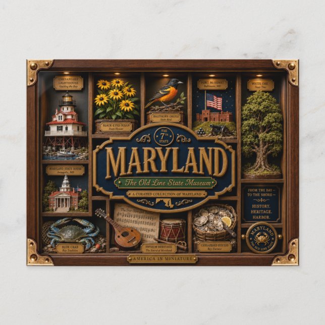 Maryland Shadow Box 3D Figurine State Postcard (Front)