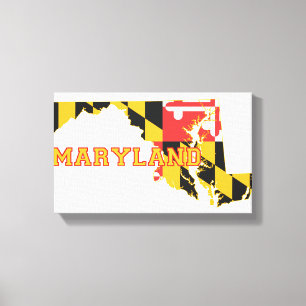 Maryland state Flag and Map Canvas Print