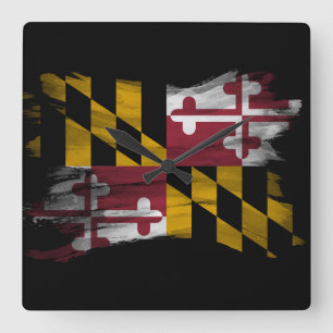 Maryland state flag brush stroke, Maryland flag Square Wall Clock