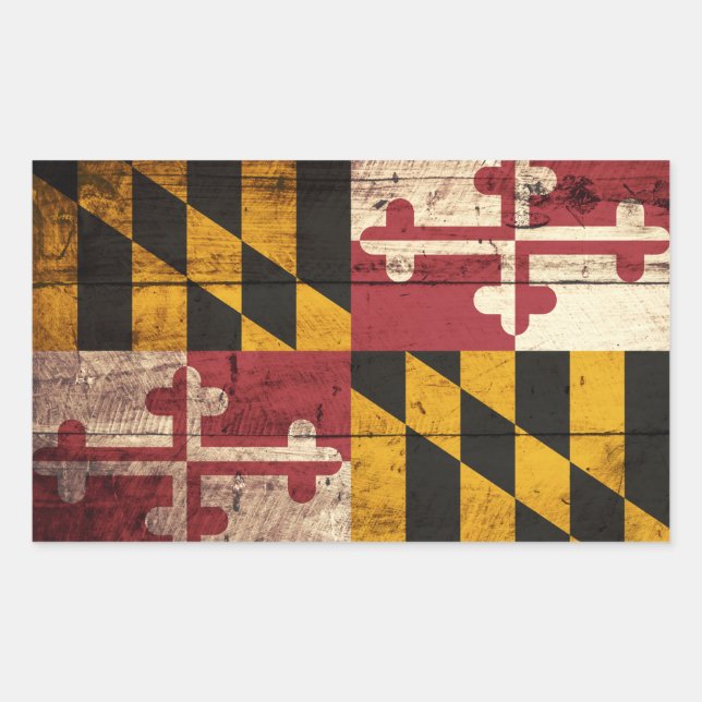 Maryland State Flag on Old Wood Grain Sticker (Front)