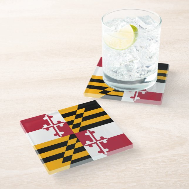 Maryland State Flag Style Decor Glass Coaster (Angled)